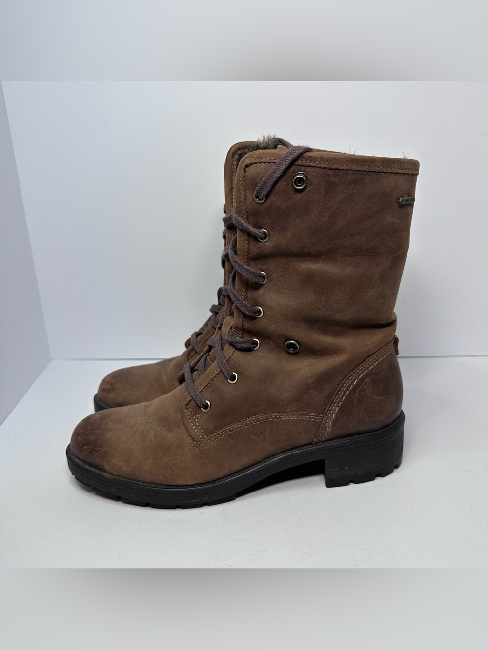 Clarks Womens Reunite Up Fold Over Gore-Tex Lace Up Brown Leather Boots Size 8.5 - Picture 2 of 9